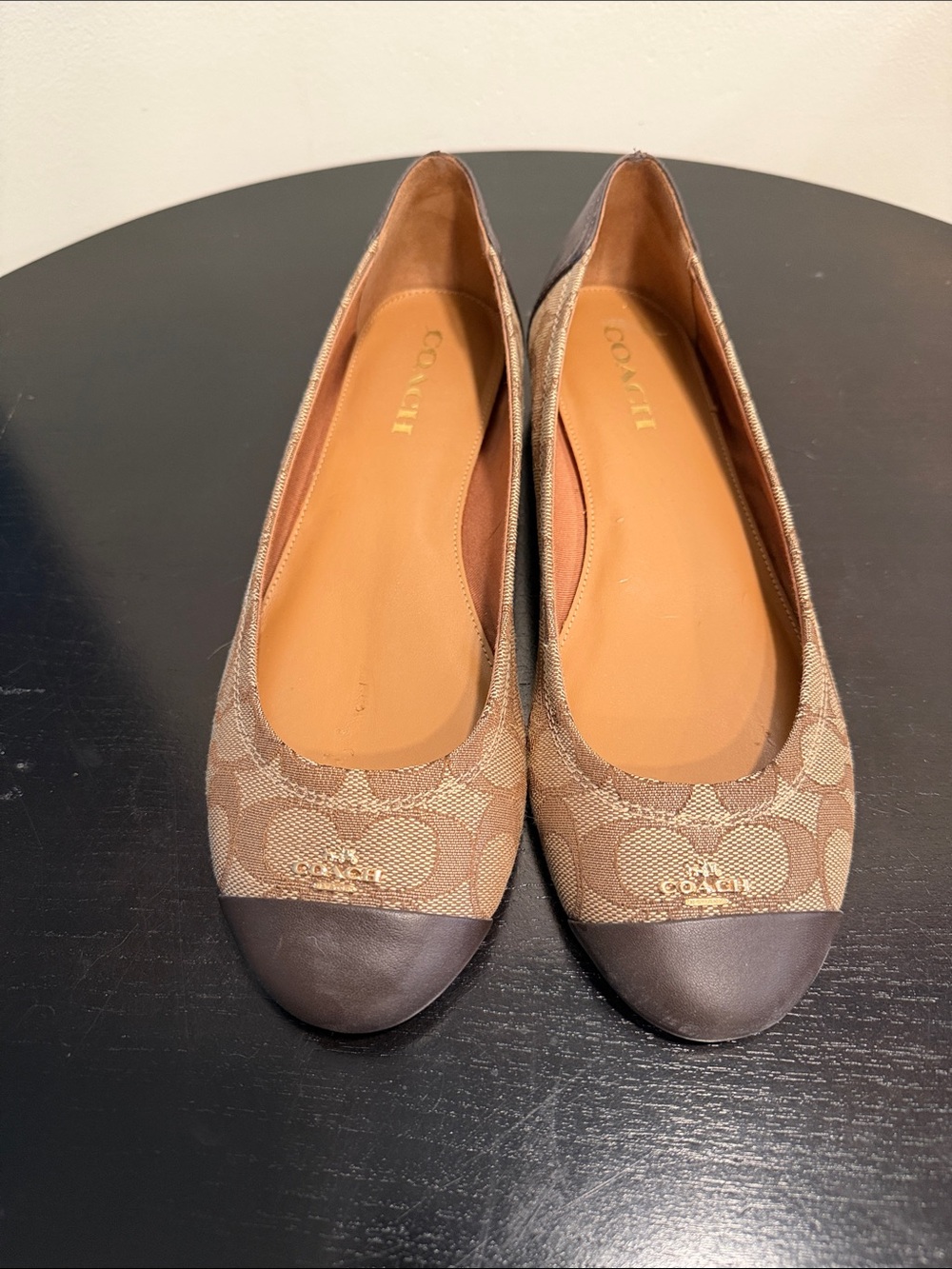 Coach Brown Signature Canvas Cap-Toe Ballet Flats